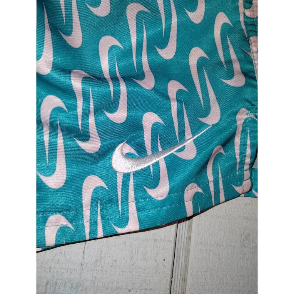 Nike All Over Swoosh Volley Board Shorts Swim Trunks Mens L Teal Pink Athletic